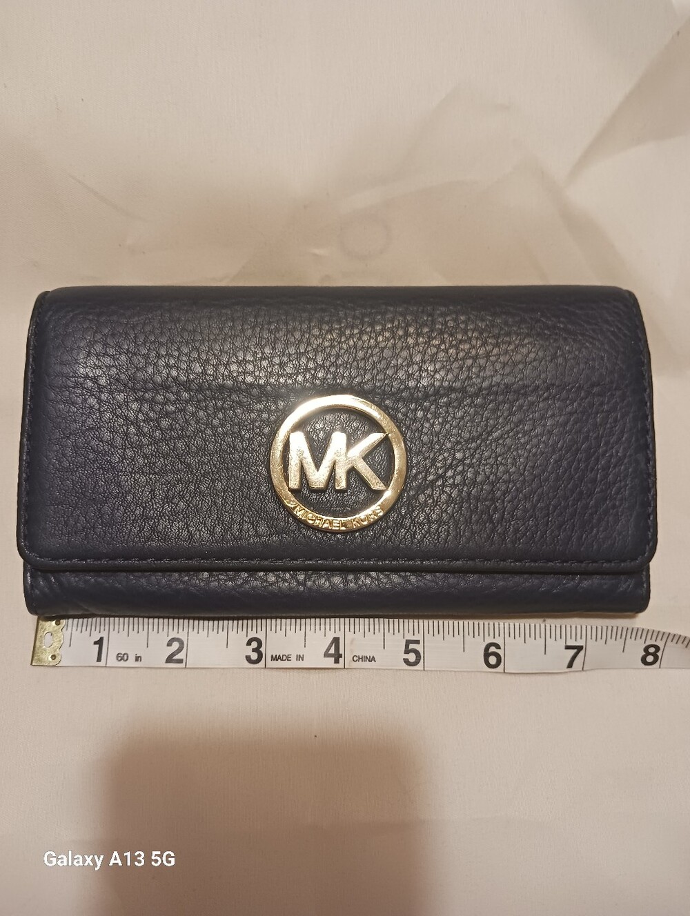 Michael Kors Navy Blue Pebbled Leather Key & Card Holder with Gold MK Emblem
